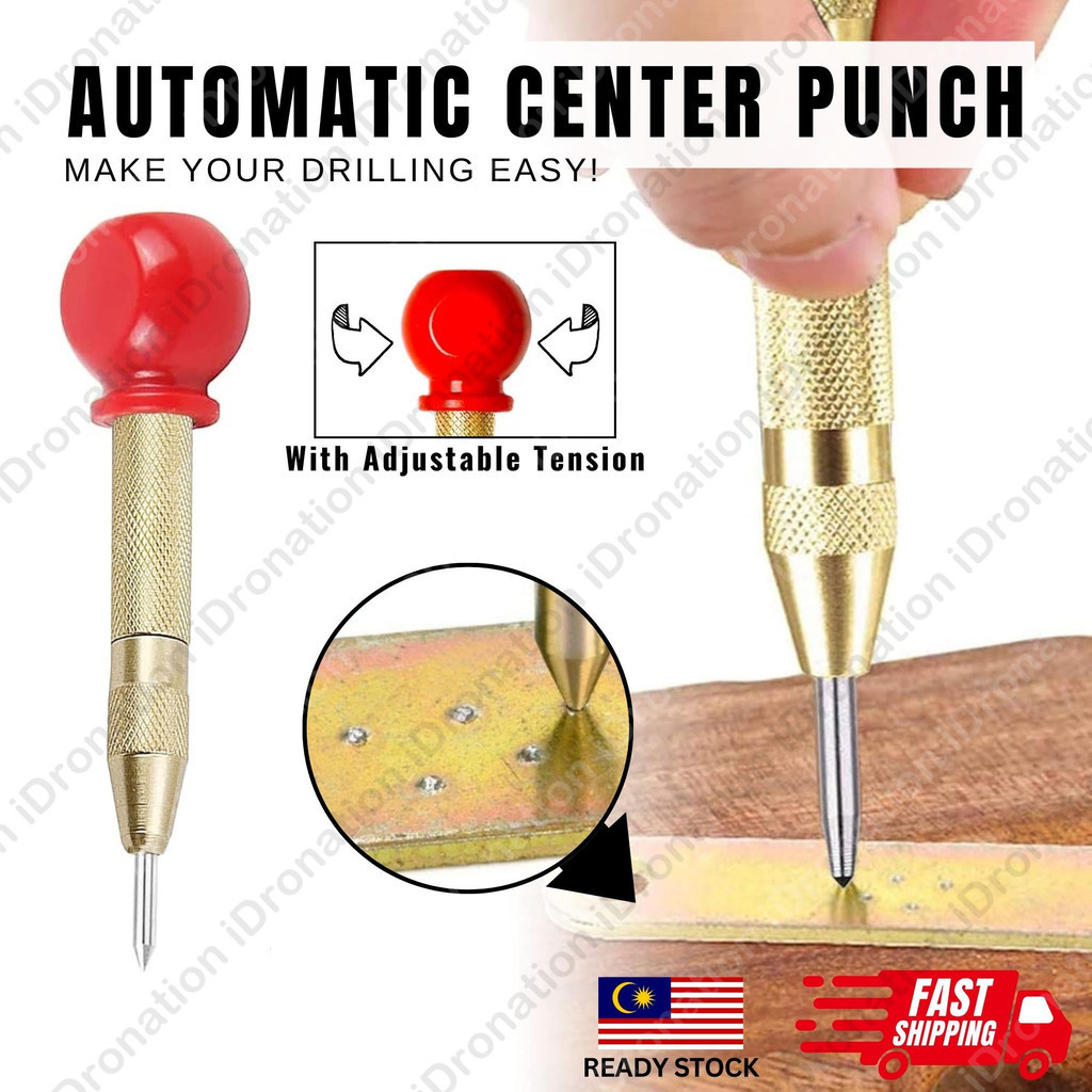 Automatic Center Pin Punch Spring Loaded Marking Starting Holes Tool Woodwork Start Drilling Metal Wood Plastic Glasses
