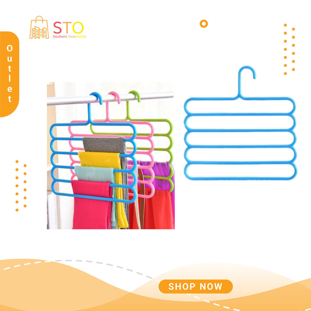 STO Creative Colorful Non-Slip 5-Layers Multi-Functional Pant Hanger Silk Scarf Tie Hanger Wardrobe Space Saving Hanger