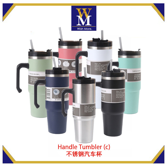 Ready StockHandle Tumbler 304 Stainless Steel Handheld Thermos Cup Mug Water Thermos Bottle Insulated Straw With Handle