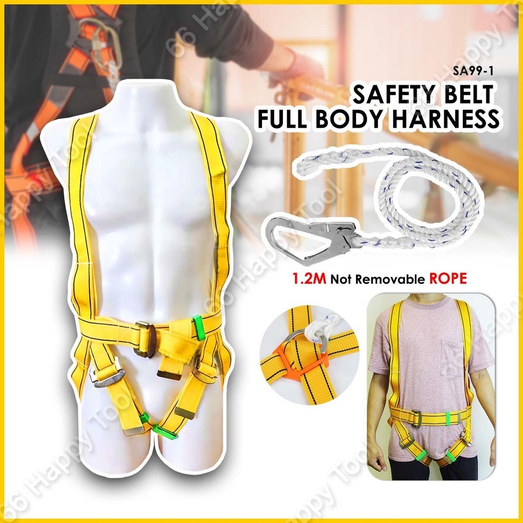 Safety Belt Full Body Harness Polyamide Lanyard Large Single Hook Parachute Type Worker Yellow Protective