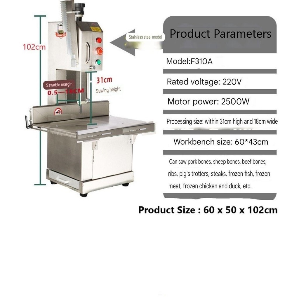 Malaysia Electric Meat Cutter Machine J120 / J250 / JNT120 / JNT-F280 Stainless Steel Bone Saw Mesin Potong Daging