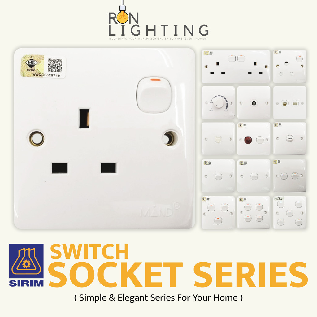 MIND Switch Socket Switches Water Heater Neon Bell Switch Telephone Socket TV Socket Dimmer Control 13A 15A 1G 2G 3G 5G