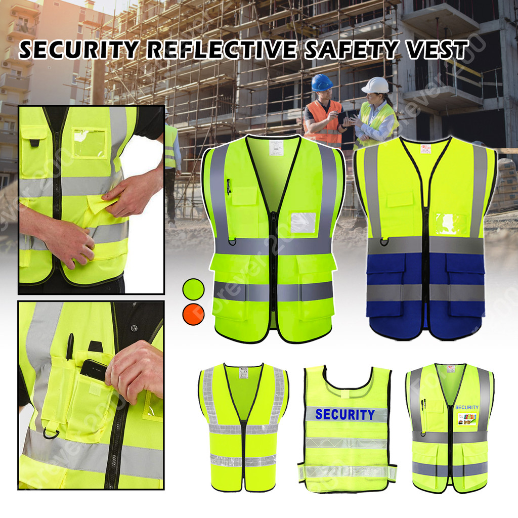 Safety Coat with Zip Reflective Strip Vest Netting Safety First / Security Jaket Keselamatan Ready Stock
