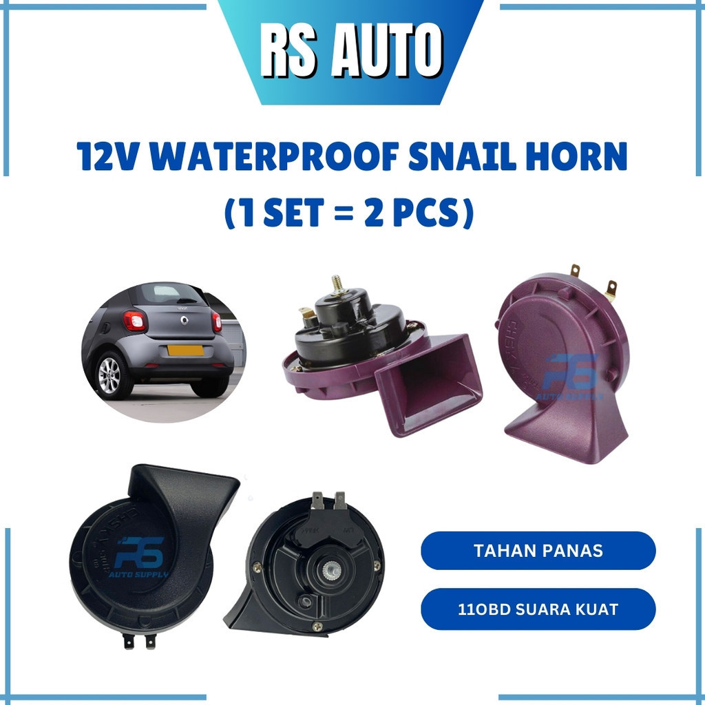 1 SET x 12v Waterproof Universal Loud Sound Automotive Car Snail Horn Hon Kuat Siput Kereta Motor Lori Kalis Air