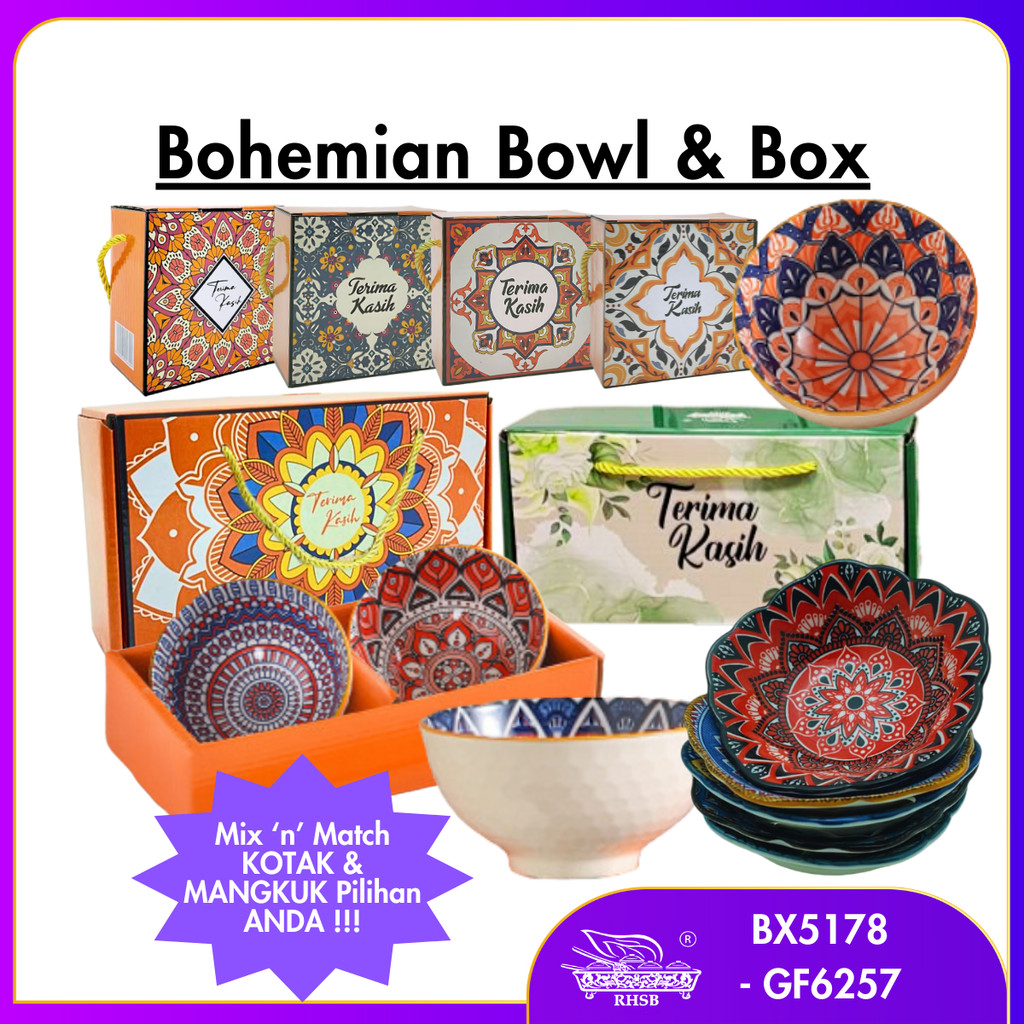 BOHEMIAN STYLE RICE BOWL/ BOWL WITH BOX/ CERAMIC BOWL/ SOUP BOWL/ WEDDING DOORGIFT DINNERWARE/ MANGKUK SERAMIK BOHEMIA