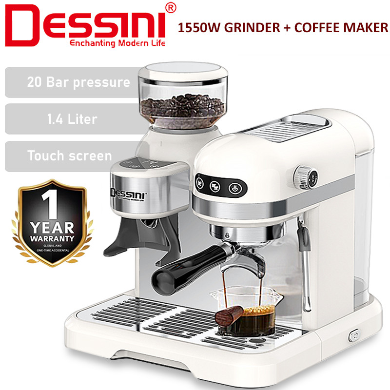 DESSINI ITALY 20 Bar 1.4L Espresso Coffee Maker Brew Cappuccino Latte Machine Milk Frothing Steamer Bean Grinder Blender