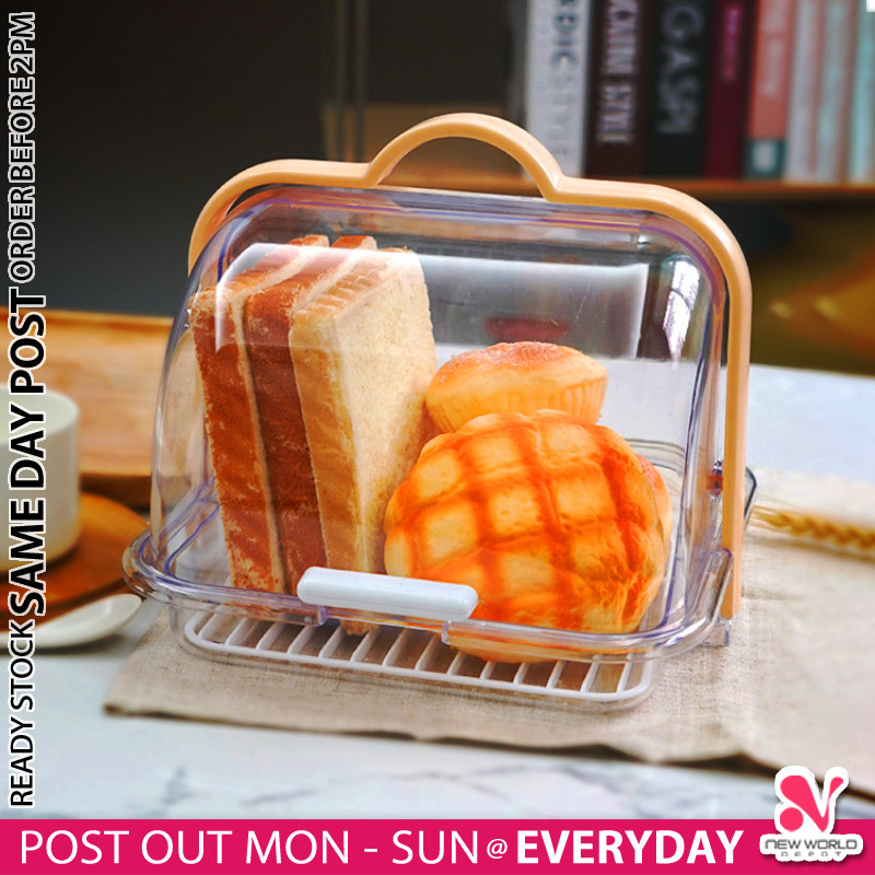 《 》Portable Double Door Bread Box Cake Pastries Cookies Transparent Cover Storage Case Bekas Simpan Roti 面包盒