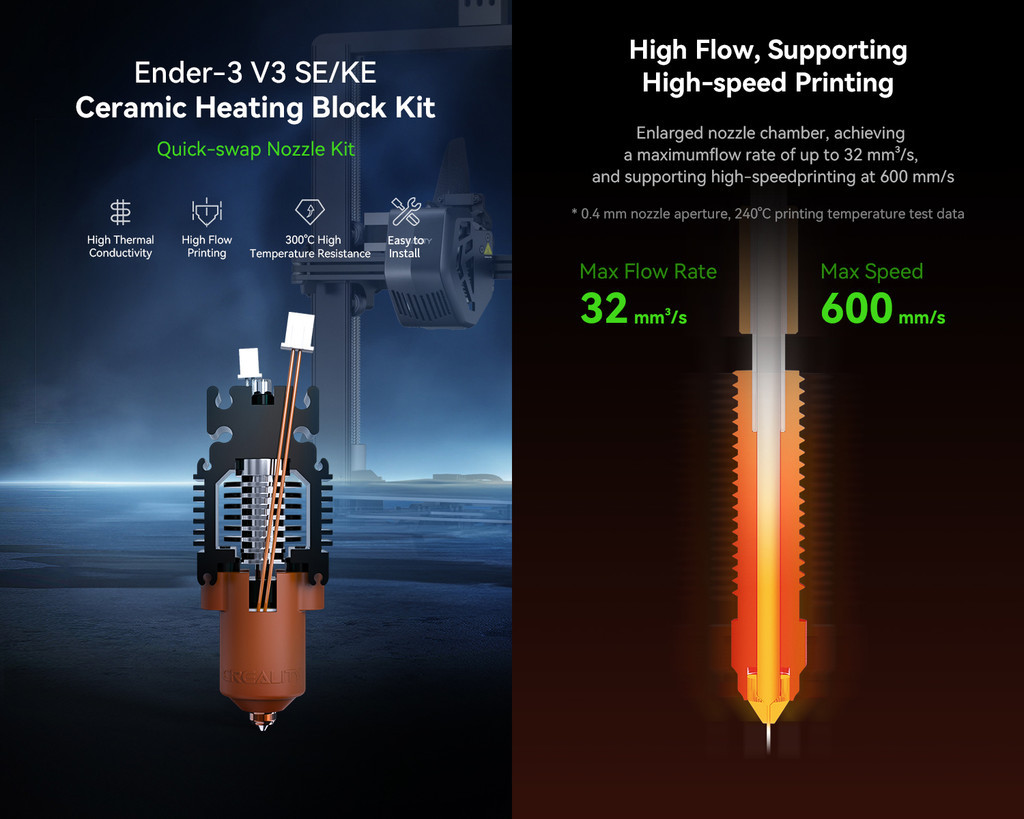 Creality ender 3 v3 se ceramic hotend kit, ceramic hotend for v3 ke k1 series, hotend upgrade for v3 se v3 ke spare part