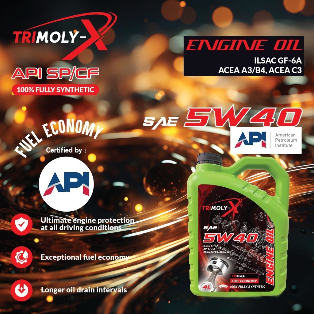 TRIMOLY-X TRIMOLYX 5W40 FULLY SYNTHETIC ENGINE OIL SP/CF 4L Car Lubricant Minyak Hitam Minyak Enjin Kereta