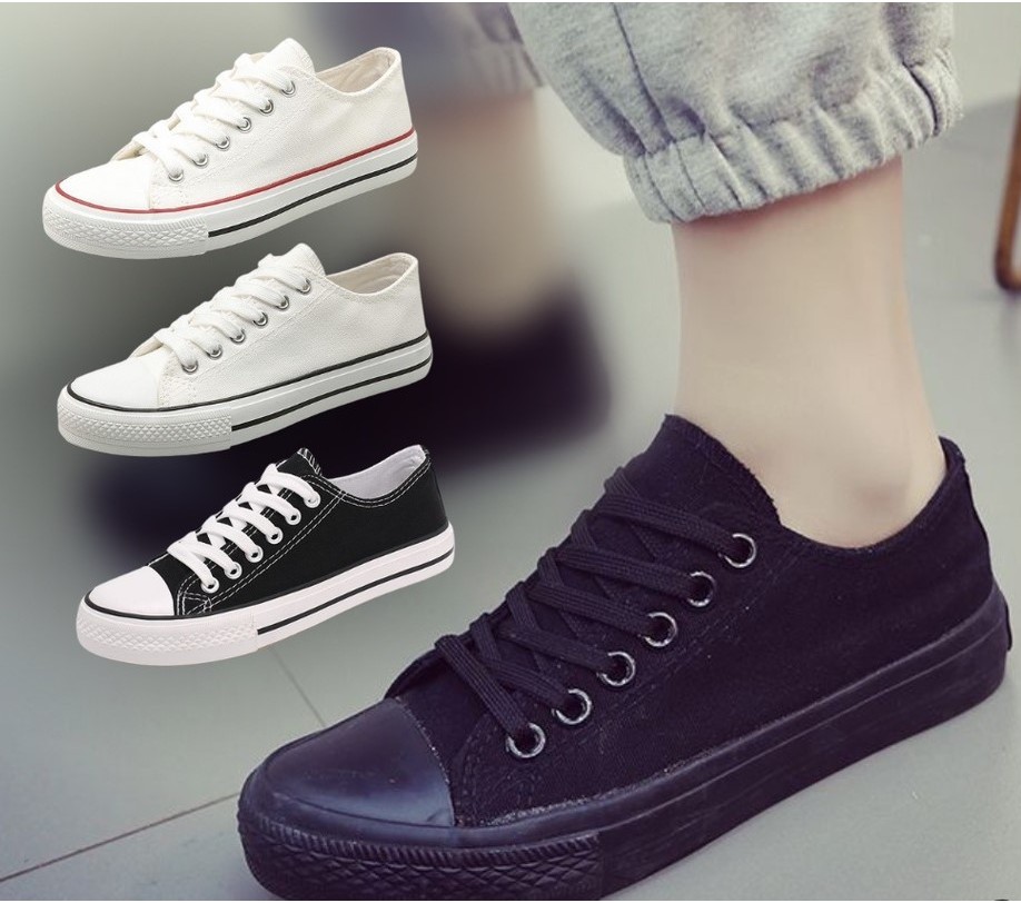 SM READY STOCK Canvas Sneakers Men Women Unisex Low Top Uniform School Shoes Kasut Sekolah Perempuan Lelaki