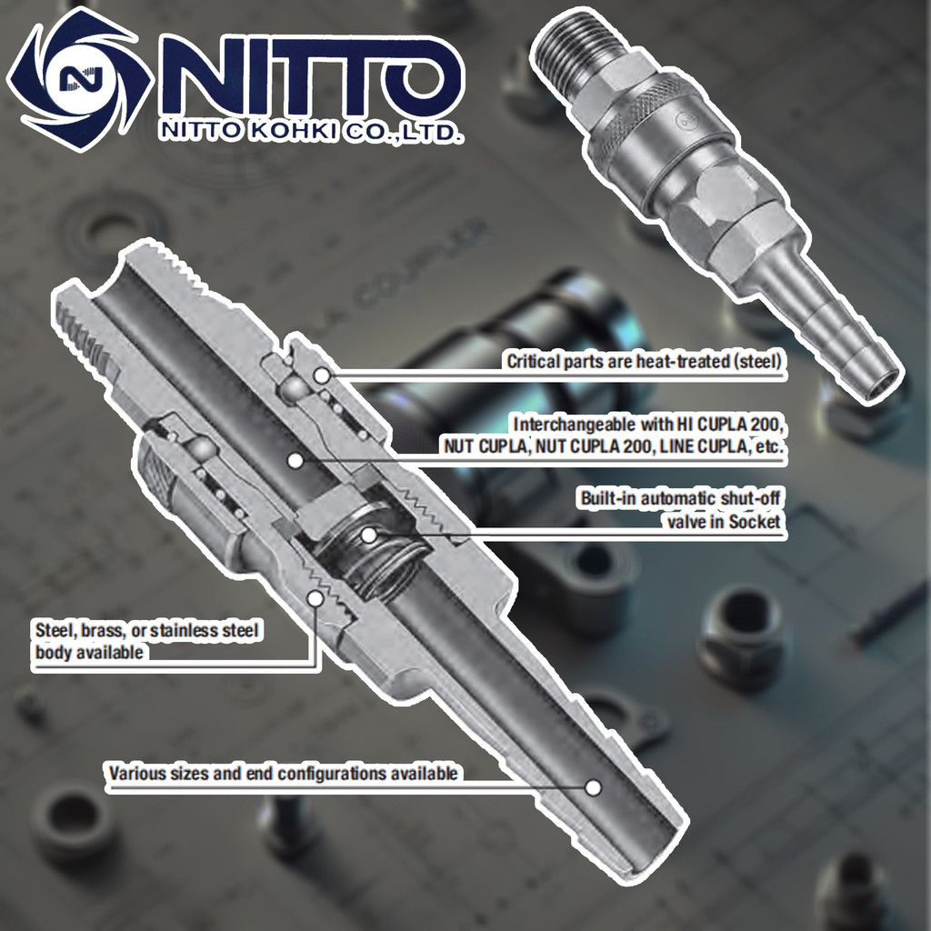 Japanese Quick Coupler Air Fittings Clamps 1/4 3/8 1/2 BSP Genuine Nitto Japanese Quick Coupler Air Fittings & Clamps - 1/4", 3/8", 1/2" BSP Threads, Steel, Silver 1 8 Npt Coupler - Foto 7