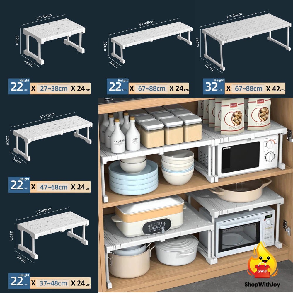 【ShopWithJoy】Adjustable 27-88cm Clapboard Layer Telescopic Rack Wardrobe Cabinet Storage Organizer Partition With Stand