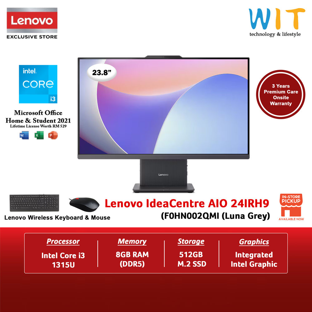 Lenovo IdeaCentre AIO 24IRH9 F0HN002QMI (Intel Core i3-1315U/8GB RAM/512GB SSD/23.8" FHD/Intel/Office/W11/3Y Warranty)