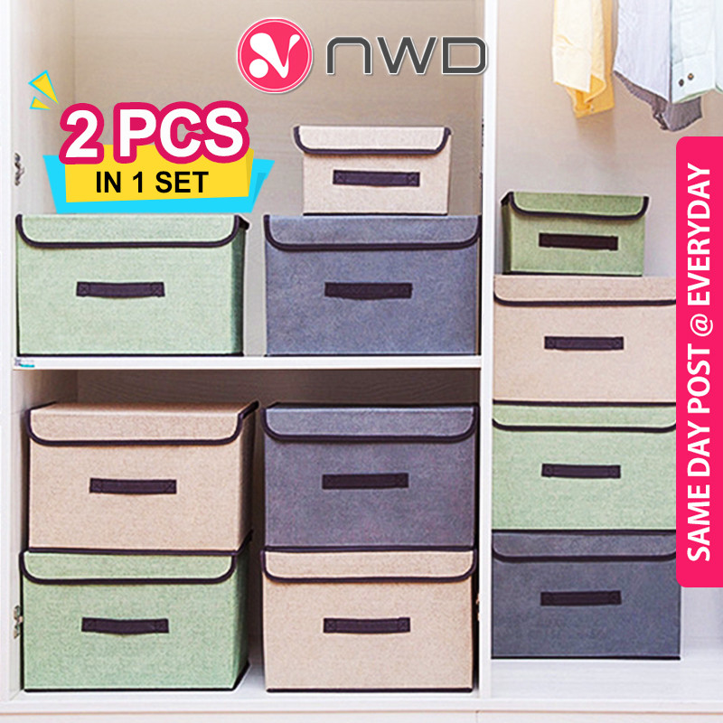 《 》 Korean Foldable Wardrobe Linen Cloth Storage Box Clothes Basket Kotak Simpanan 亚麻储物盒 NWD