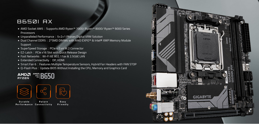 Gigabyte B650I AX ITX WIFI AM5 Motherboard AMD Ryzen Mini-ITX