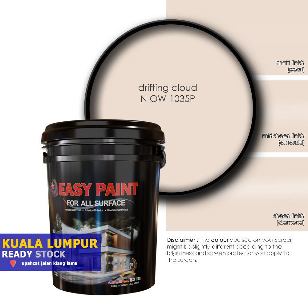 1 Liter and 5 Liter -  DRIFTING CLOUD N OW 1035P, Easy Paint All Surface for interior & exterior wall, wood and steel.