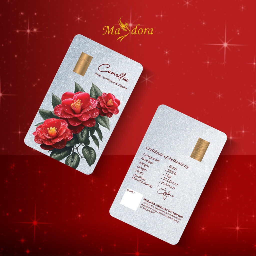 MASDORA 999.9 Gold Bar 1.00GM Flower Series ~ Camellia (EMAS 999.9/24K)