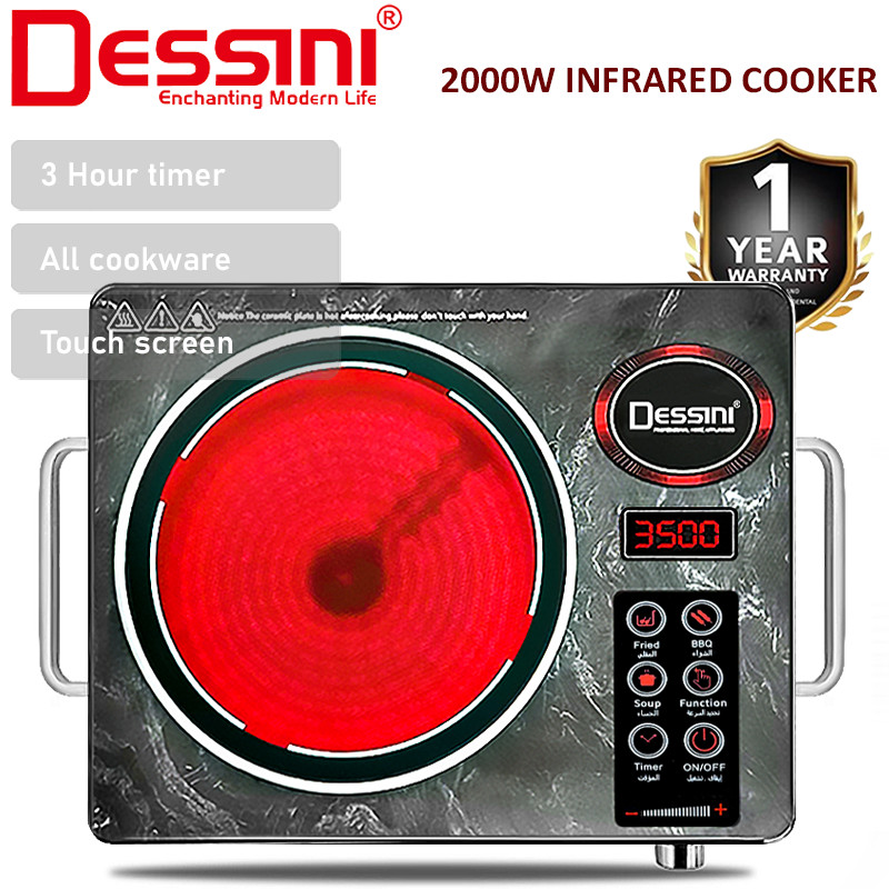 DESSINI ITALY Infrared Ceramic Cooker Hob Touch Control Panel 1 Burner Cooktop Tabletop Timer Multi Pots Stove Dapur