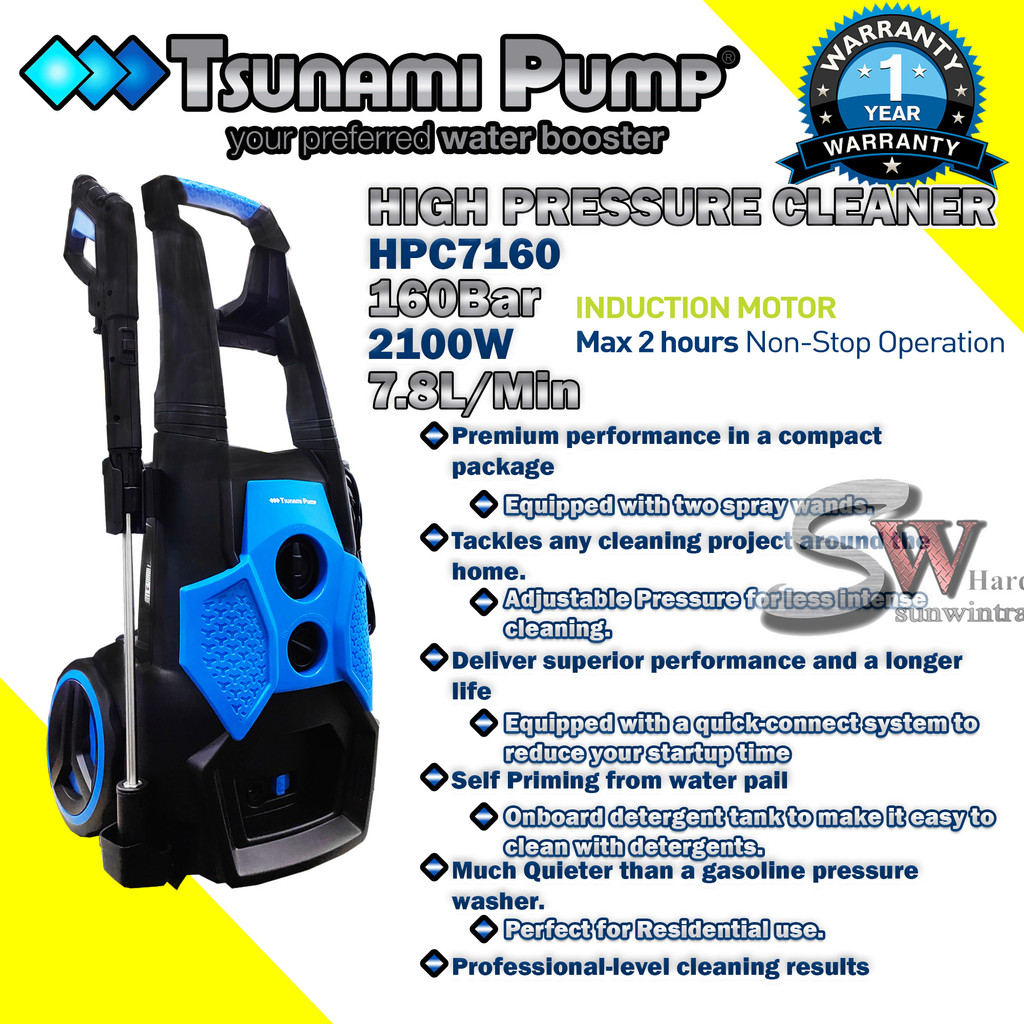 Tsunami HPC7160 160 Bar 2100W 7.8L/Min High Pressure Cleaner