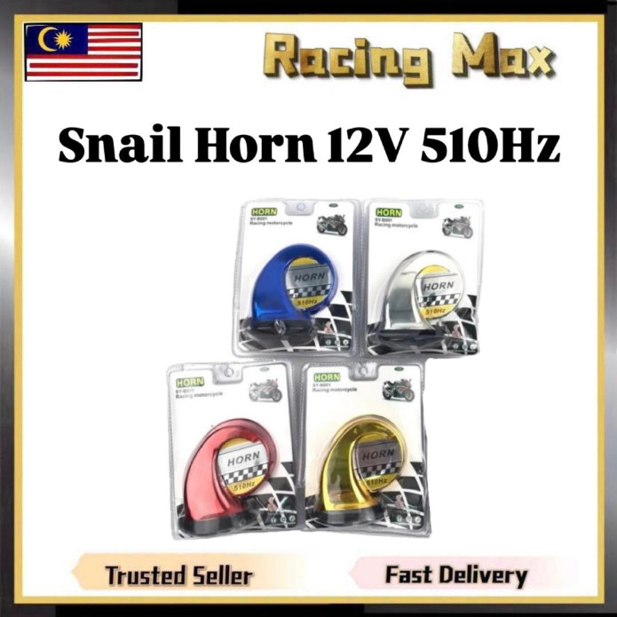 Motosikal BM Horn 12V 510Hz Hon Siput Bunyi Loud Hon Kereta Car Motor Accessorie Snail Horn Moto Gold Red Blue Black