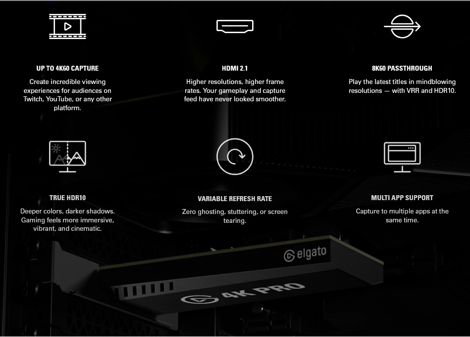 Elgato 4K60 Pro PCIe Internal Game Capture Card 4K HDR10 Streaming