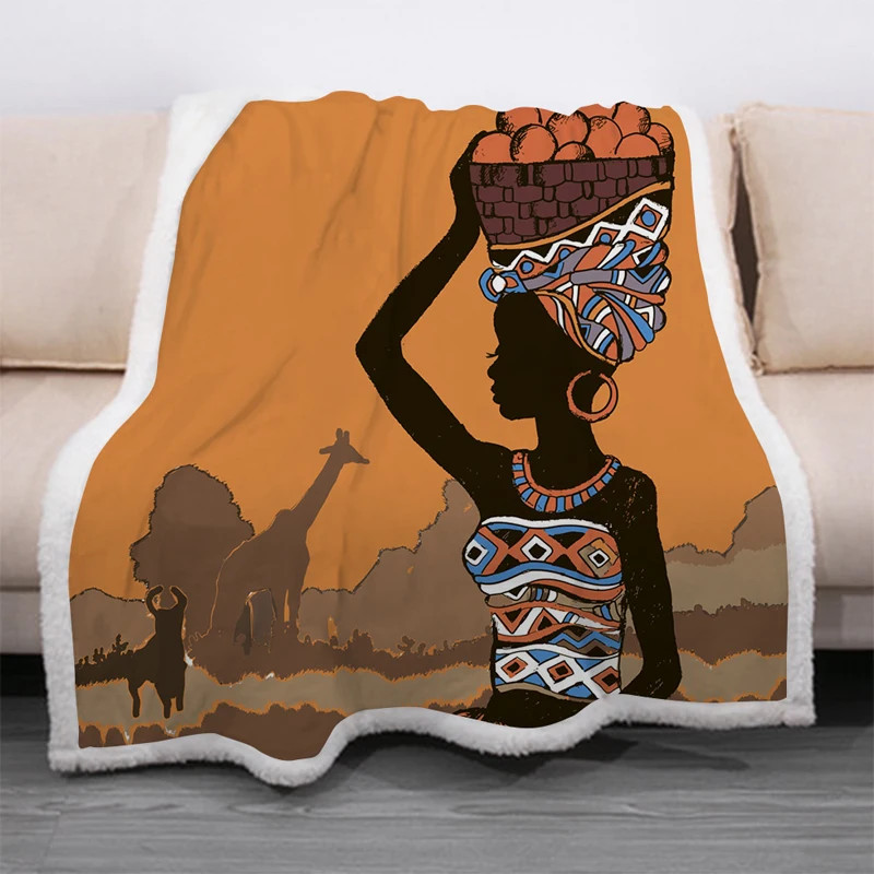 in stock African Woman Funny Character Blanket 3D Print Sherpa Blanket on Bed Home Textiles Dreamlike Style 06