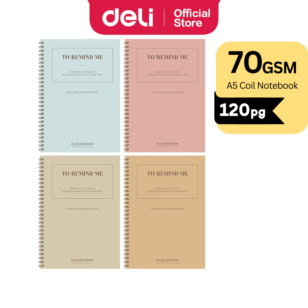 Deli Quote Spiral Notebook A5 120 Page Coil Binder Note Book Buku Nota School Student Diary Journal