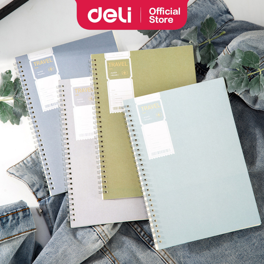Deli Travel Spiral Notebook A5 120 Page Coil Binder Note Book Buku Nota School Student Diary Journal