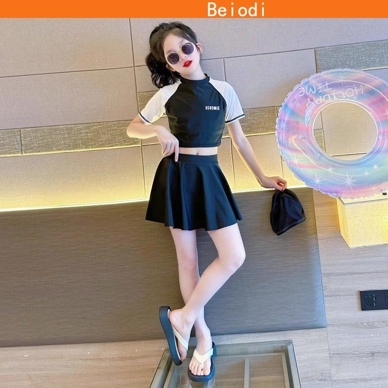 Blouse Baby Girl Clothing Set Baju Budak Perempuan Set Girls Split Swimsuit Childrens Swimwear Short Skirt Quick Drying 12 Tahun Outfit Baju Kanak Kanak Perempuan 女童套裝