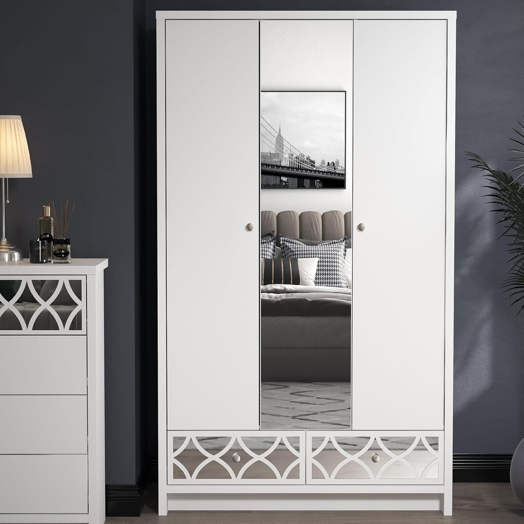 Synergy House Iris 3 Door 2 Drawer Wardrobe With Mirror (5.9ft)