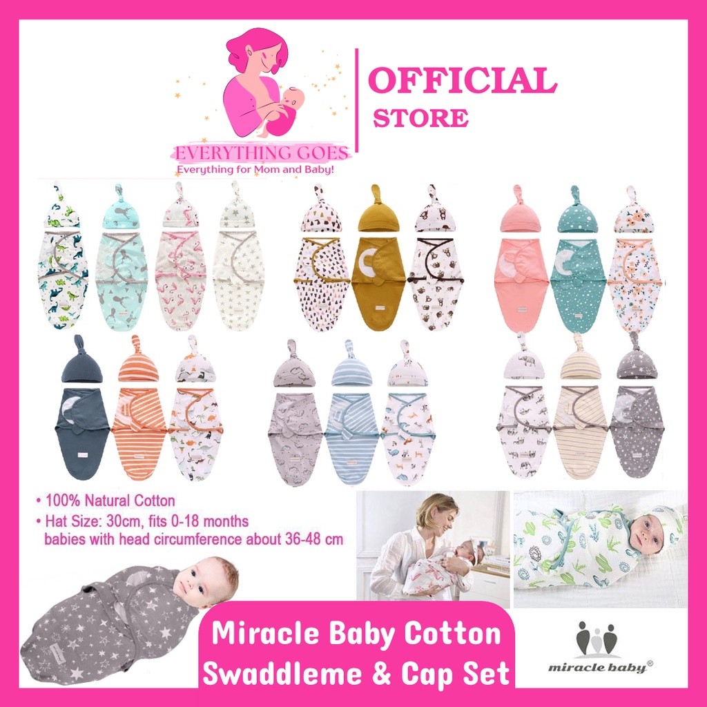 in stock Miracle Baby Cotton Swaddleme & Cap Set