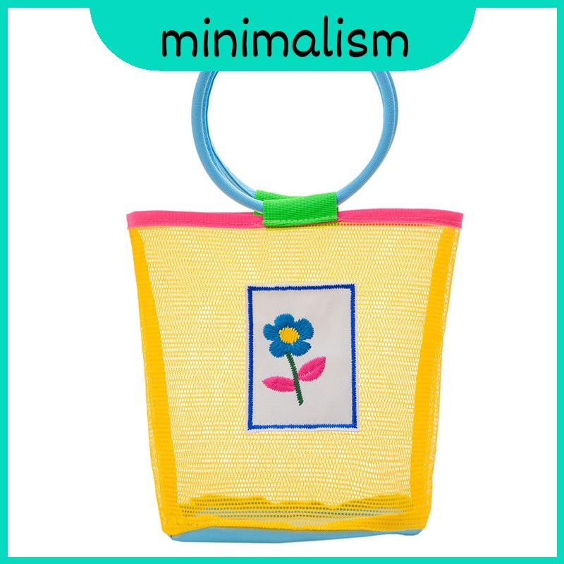 And Vibrant Fashionable Children's Net Tote Bag With Fun Floral Cutouts For Summer Outings