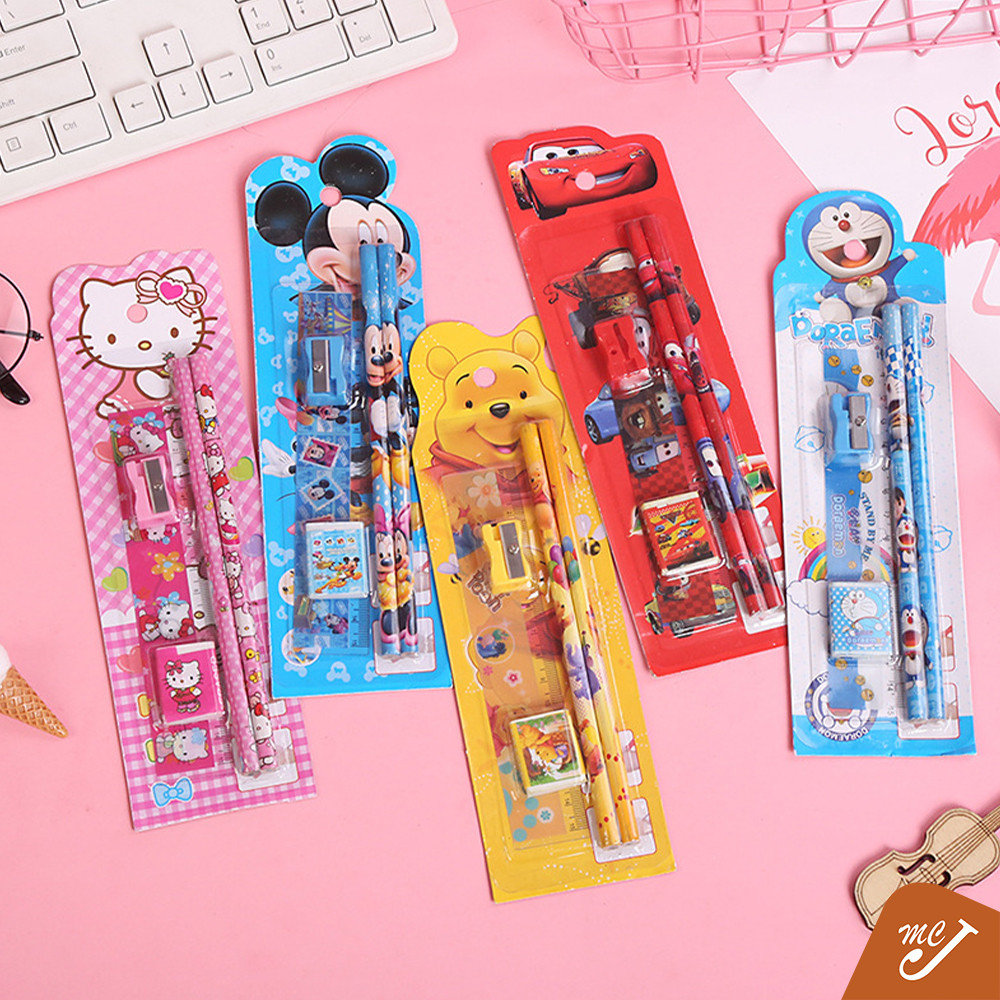McJoden - STATIONERY PENCIL SET 5 In 1 Stationery Set Pencil Ruler Eraser Children Birthday Present Alat Tulis 文具套