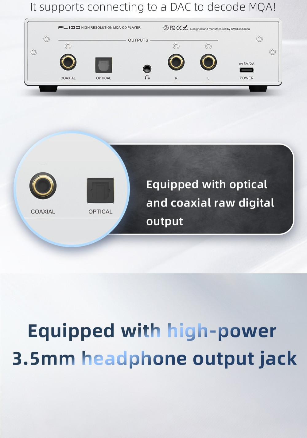 SMSL PL100, CD Player: High-Fidelity CD Player with CS43131 DAC & Built ...