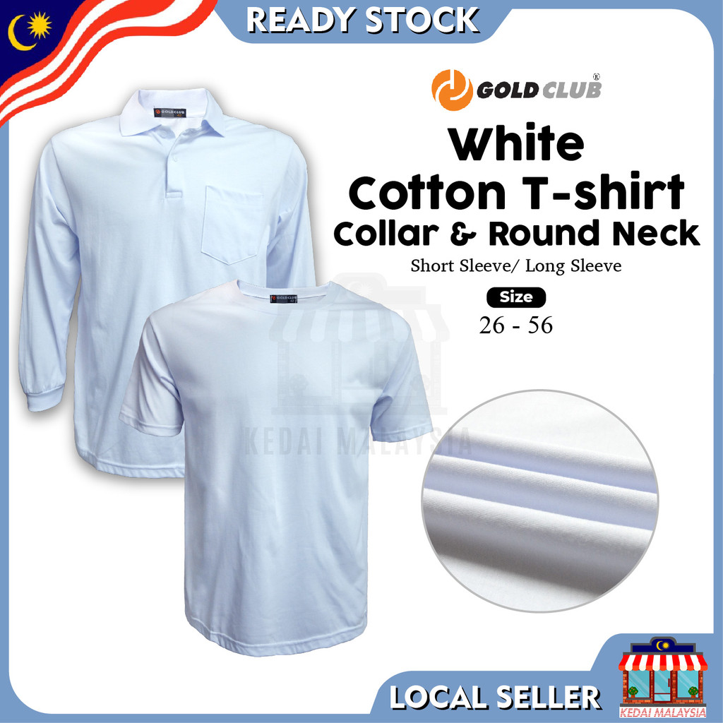 ???? ???? T-shirt Cotton Lengan Pendek & Panjang Putih/ White Round Neck & Collar Cotton T-shirt/ Plain T-shirt