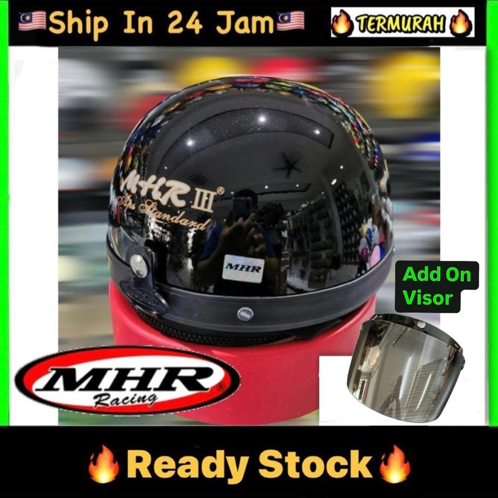 100% Original MHR III Steng Kura Kura Half Cut Helmet BOGO VISOR TINTED BLACK HELMET TOPI KELEDAR JPJ SIRIM MOTORCYCLE