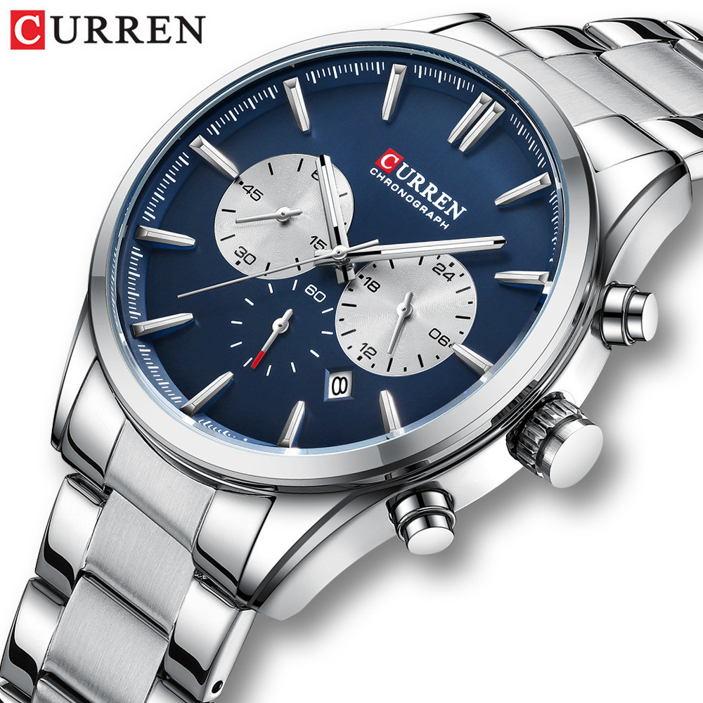 CURREN/Karren 8446 Men's Steel Belt Six Needle Timing Quartz Watch Calendar 24-hour Indicator Watch