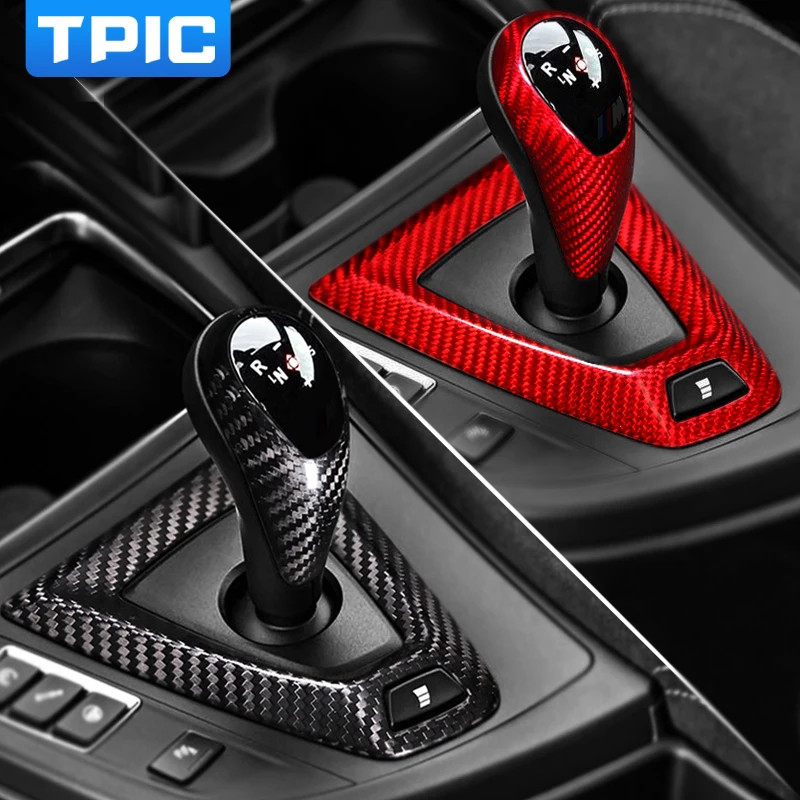 TPIC Car Gear Shift Knob Cover Carbon Fiber Gearshift Shifter Sticker For BMW M2 F87 M3 F80 M4 F82 M5 F83 F10 F85 X5M F8