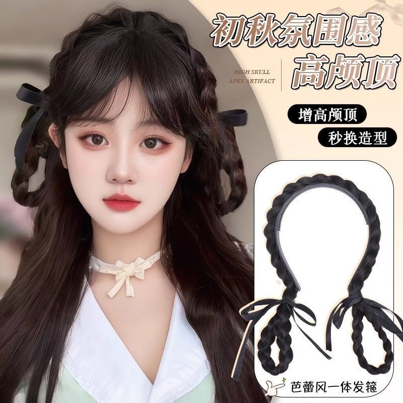[Hot sale] Headband Wig Headdress Female Celebrity Sagging Ear Rabbit Mohua Double Bun Hair Band Hair Tray Artifact Wig Hair Accessories