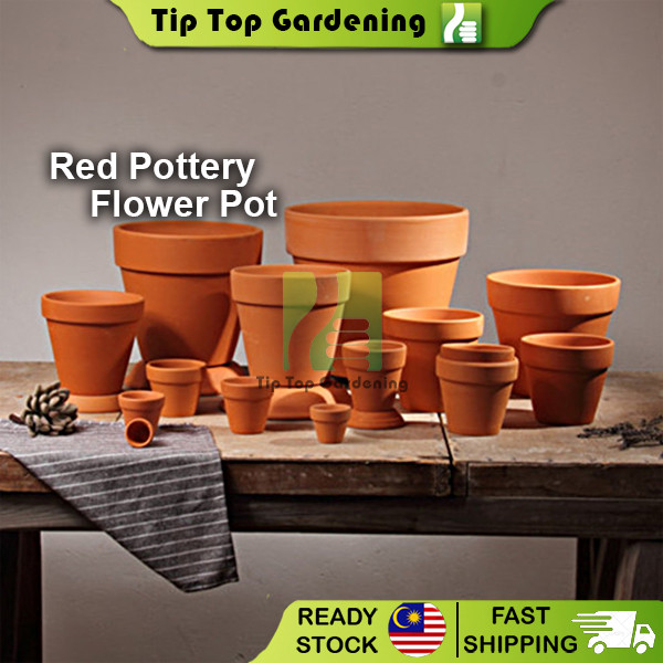 Pasu Bunga Kaktus Sukulen / Red Pottery Ceramic Pot Succulent Cactus Flower Pot Plant