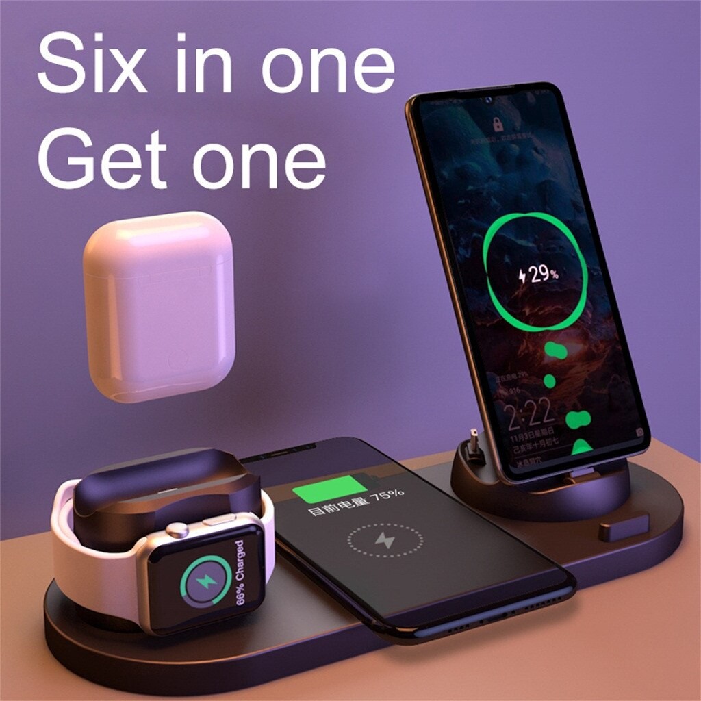 in stock 6in1 Wireless Charging Dock Holder For Iwatch Android Iphone Type-C Phone Charger Stand for Airpods1/2/pro