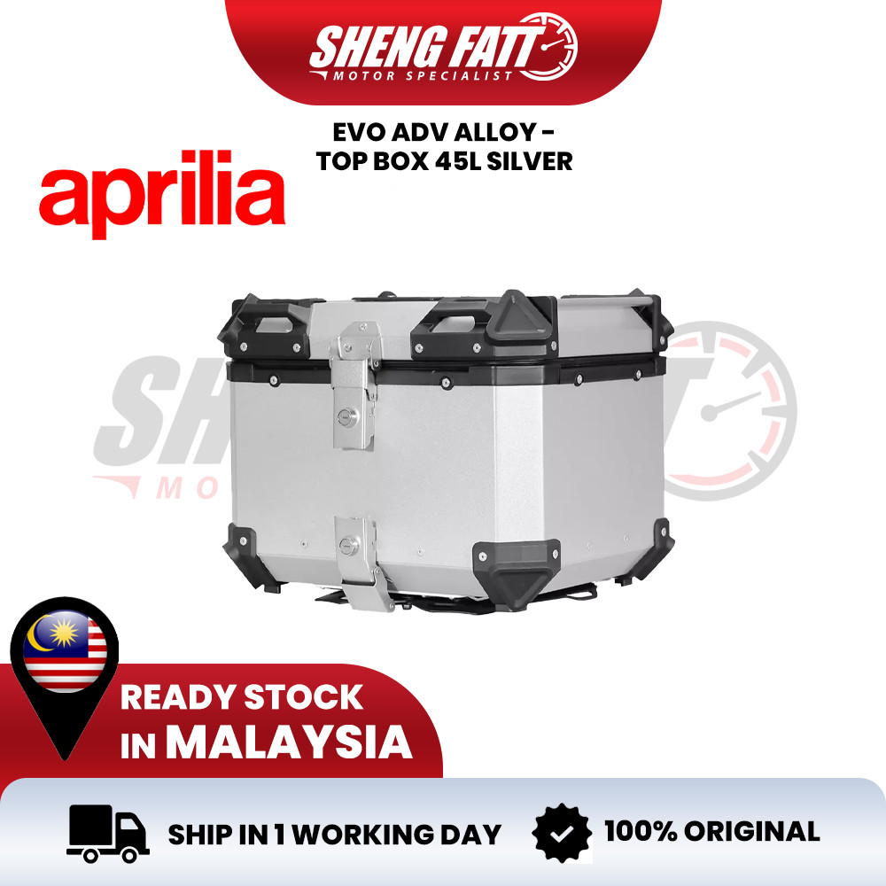 APRILIA EVO ADV ALLOY -TOP BOX 45L SILVER Motorcycle Cargo Storage Carrier Rear Carrier Mount Accessories Original