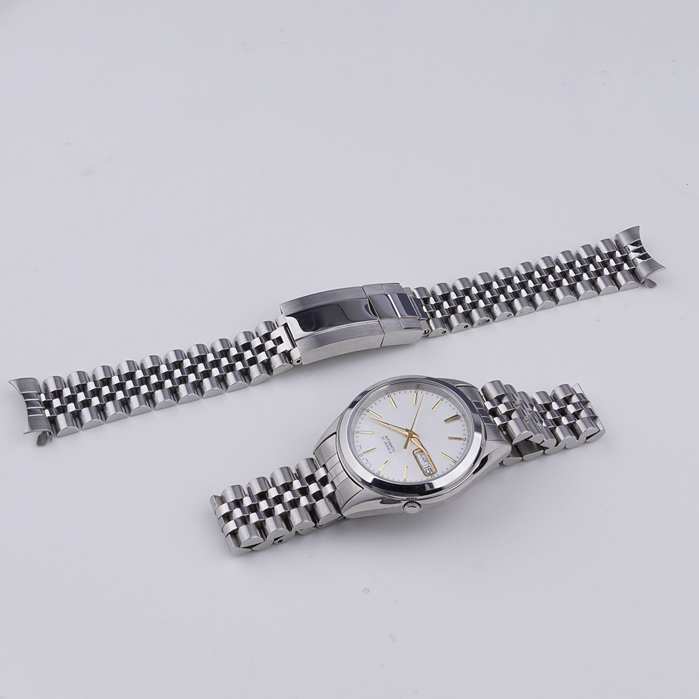 For Seiko 5 SNKL41 43 45 47 Silver Hollow End 18mm Jubilee