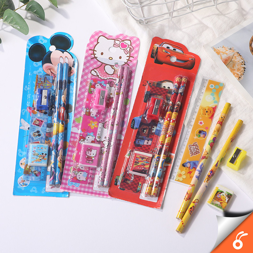 6218 STATIONERY PENCIL SET 5 In 1 Stationery Set Pencil Ruler Eraser Children Birthday Present Alat Tulis 文具套