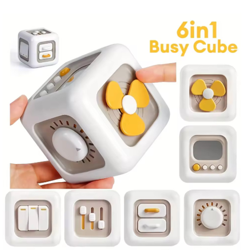 6 In 1 Busy Activity Cube Toys Educational Sensory Busy Toys Pushy Toys Hexahedral Busy Ball for Toddlers Learning Fine Motor Skills