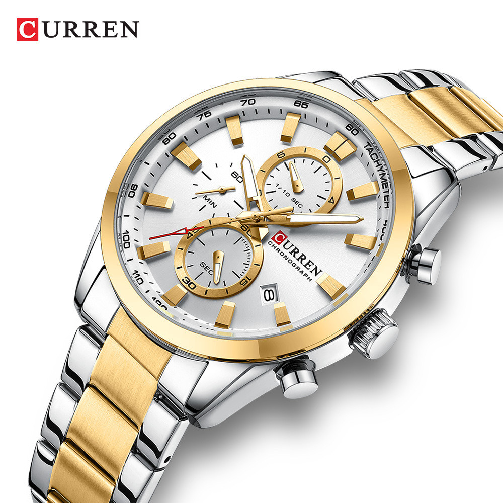 CURREN/Karren 8445 Men's Steel Belt Six Needle Timing Quartz Watch Calendar 24-hour Indicator Watch