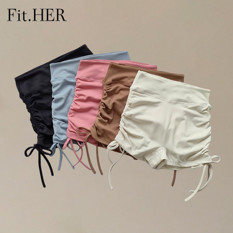 Fit HER Three-quarter Yoga Shorts Nude Drawstring Tight Running Hot Trousers Female High-waisted Hip Lift Fitness Sports Shorts Summer