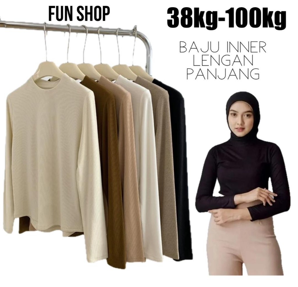 Baju Inner Manset Lengan Panjang U-neck Plus Size 40-100kg Wanita Muslimah Perempuan