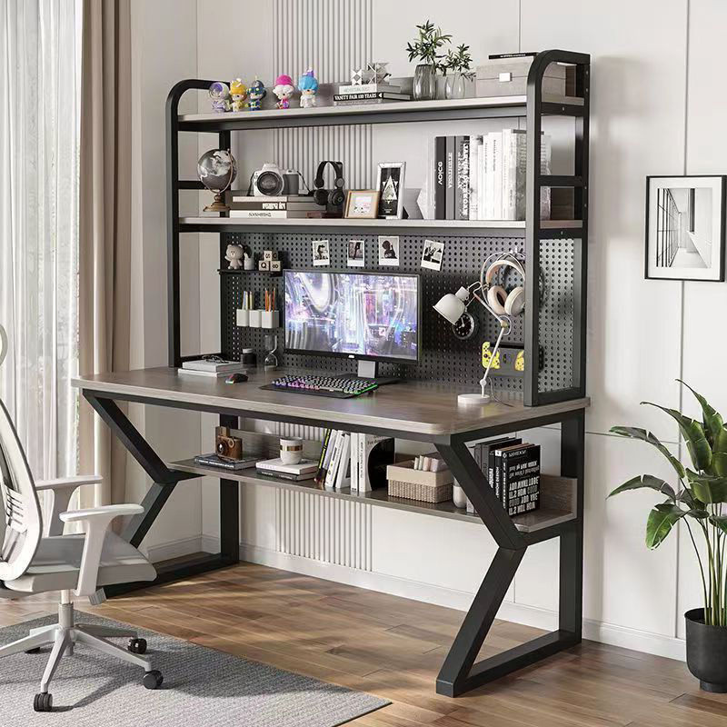 【High Quality】 Desktop Computer Desk Household Desk With Bookshelf Integrated Combination Student Writing Small Apartment Learning Table Hole Board E395