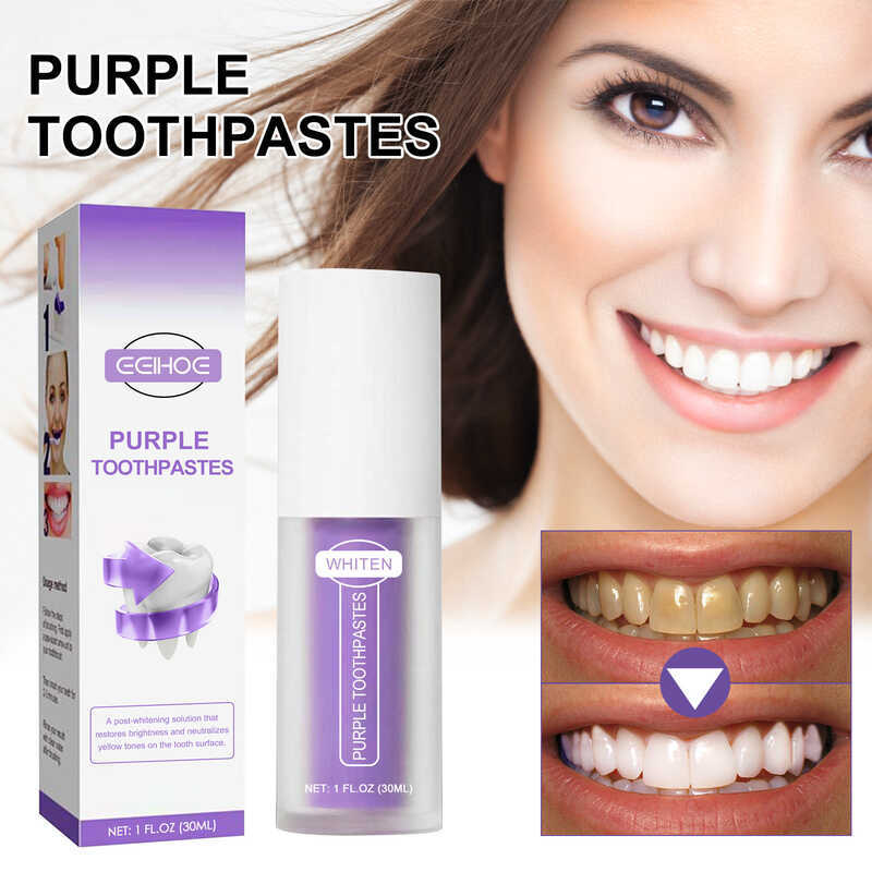 EELHOE V34 Purple Toothpaste Repair Teeth Yellow Toothpaste Oral Cleaning Fresh Breath Whitening Toothpaste